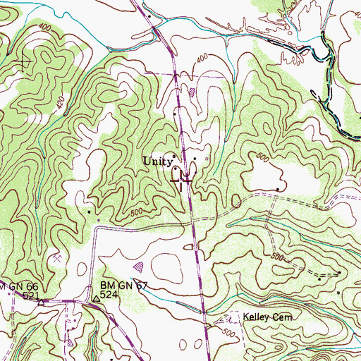 Topographic Map of Unity Church, TN