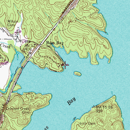 Topographic Map of Bass Bay Resort Dock, TN