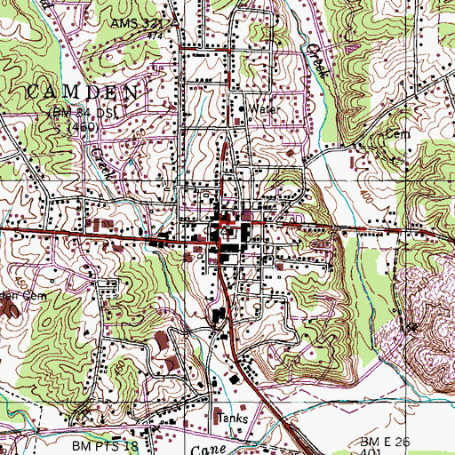Topographic Map of Benton County Courthouse, TN