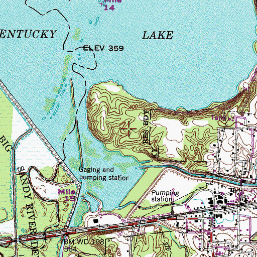Topographic Map of Big Sandy Municipal Park, TN