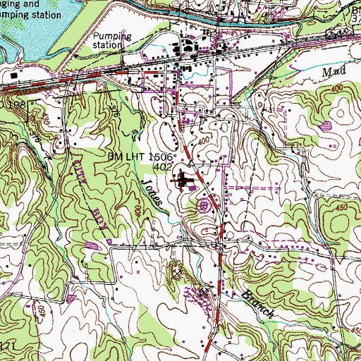 Topographic Map of Big Sandy School, TN