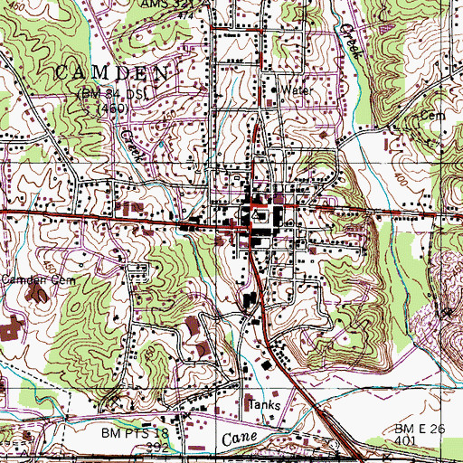 Topographic Map of Camden City Hall, TN