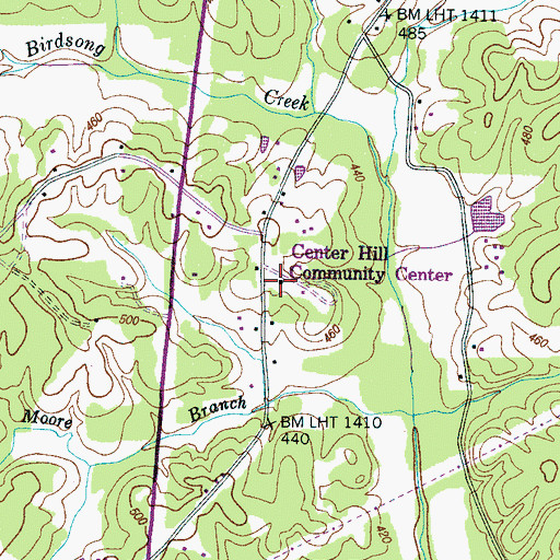 Topographic Map of Center Hill Community Center, TN