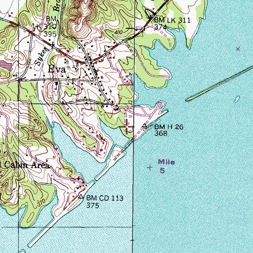 Topographic Map of Eva Park, TN