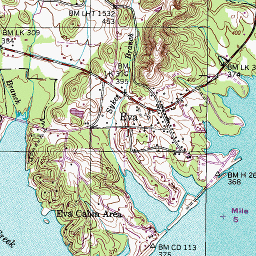 Topographic Map of Eva School (historical), TN