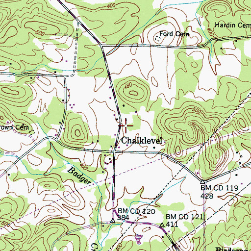 Topographic Map of Flowers Chapel (historical), TN