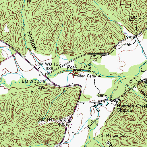 Topographic Map of Harmon Creek School (historical), TN