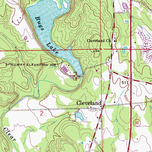 Topographic Map of Bugs Lake Dam, AL