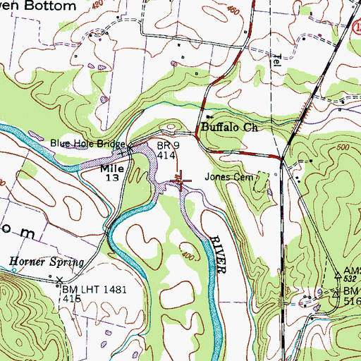 Topographic Map of Bass Mill (historical), TN