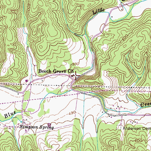 Topographic Map of Beech Grove School (historical), TN