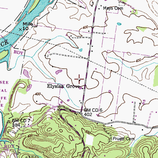 Topographic Map of Elysian Grove School (historical), TN