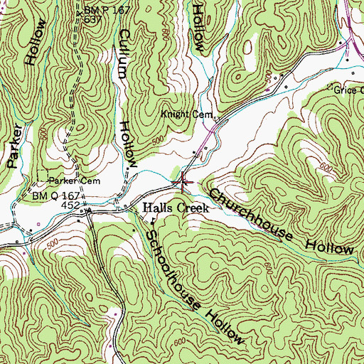 Topographic Map of Halls Creek Church, TN
