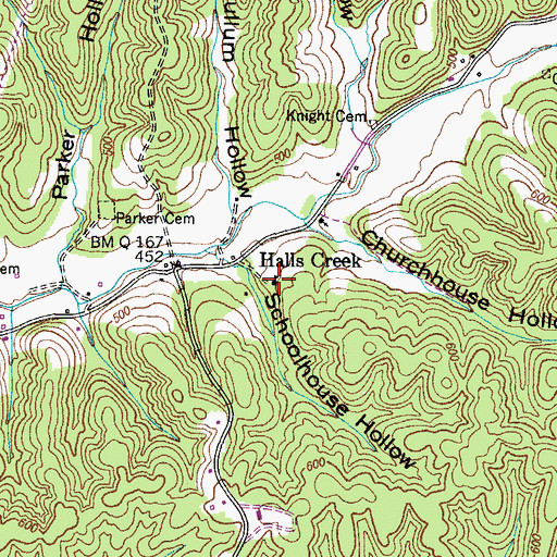 Topographic Map of Halls Creek School (historical), TN