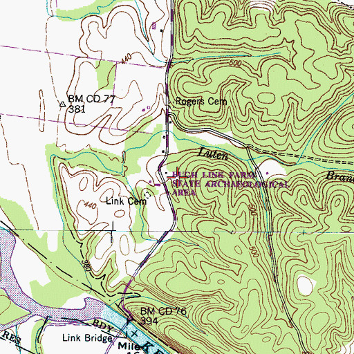 Topographic Map of Hugh Link Farm State Archaeological Area, TN