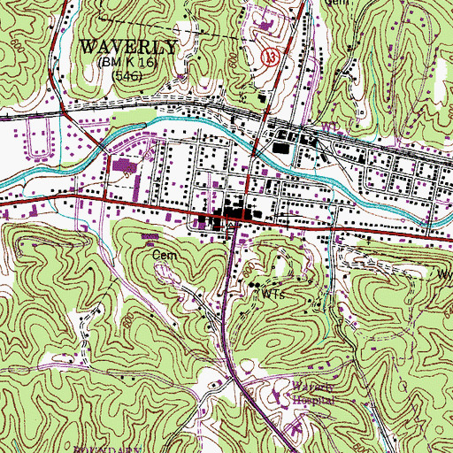 Topographic Map of Humphreys County Courthouse, TN