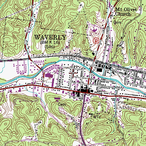 Topographic Map of Humphreys County Library, TN