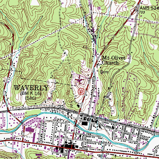 Topographic Map of Humphreys County Vocational School, TN