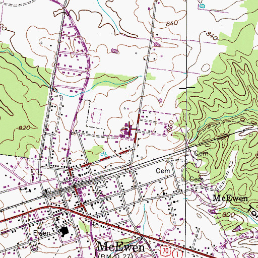 Topographic Map of McEwen School, TN