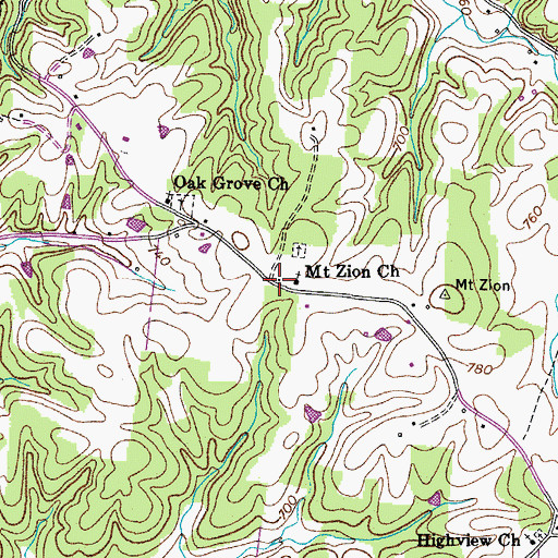 Topographic Map of Mount Zion School (historical), TN