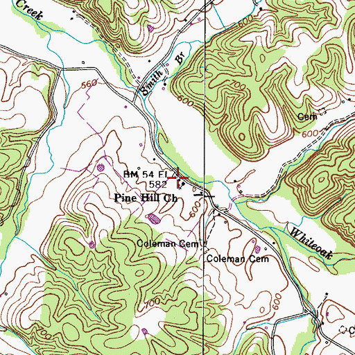 Topographic Map of Pine Hill School (historical), TN