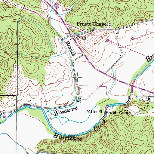 Topographic Map of Pruett Chapel School (historical), TN