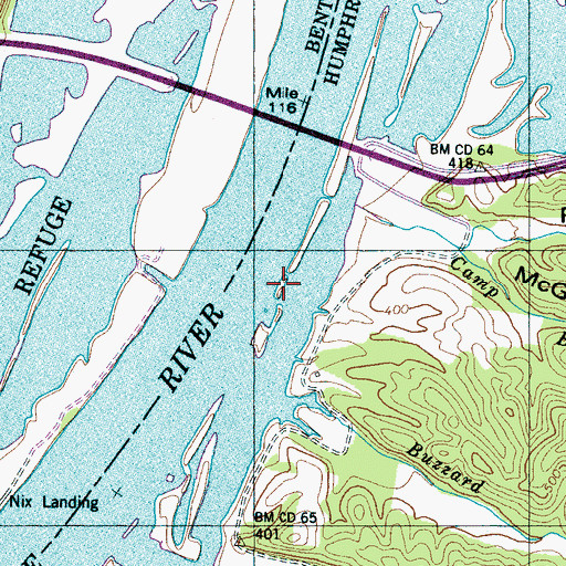 Topographic Map of Shipps Landing (historical), TN