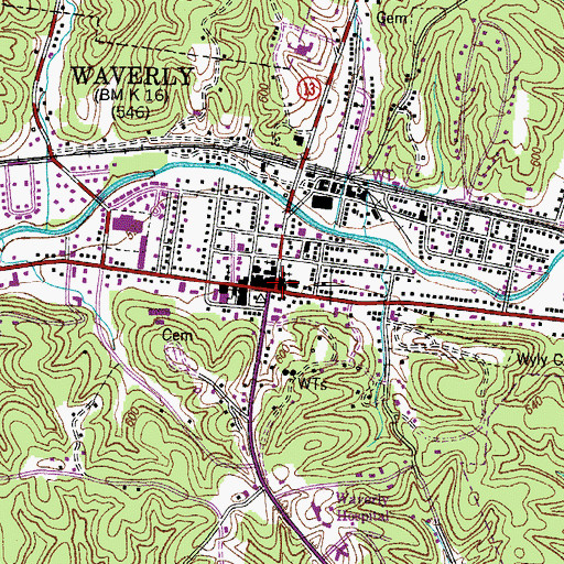 Topographic Map of Waverly City Hall, TN
