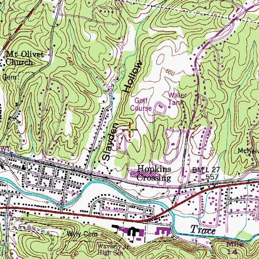 Topographic Map of Waverly City Park, TN