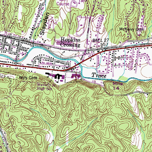 Topographic Map of Waverly Elementary School, TN