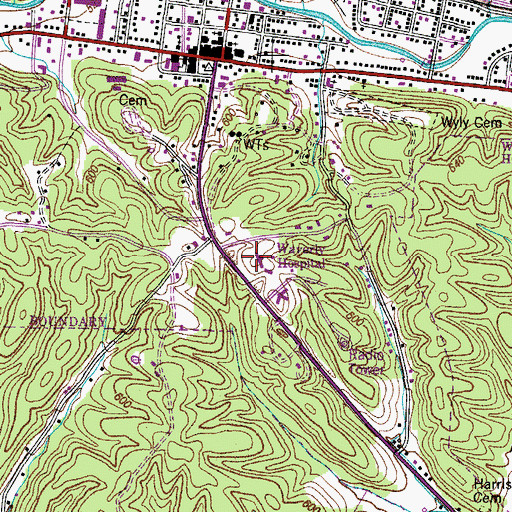 Topographic Map of Three Rivers Hospital, TN