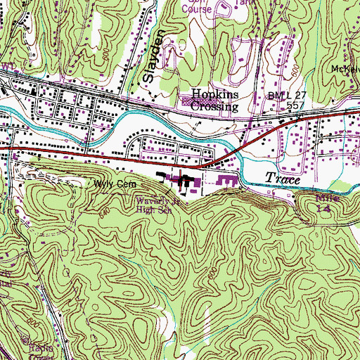Topographic Map of Waverly Junior High School, TN