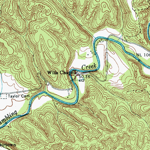 Topographic Map of Wills Chapel School (historical), TN