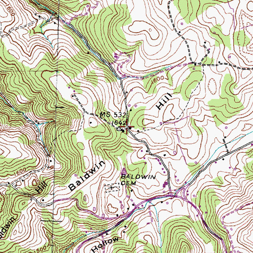 Topographic Map of Baldwin Hill School (historical), TN