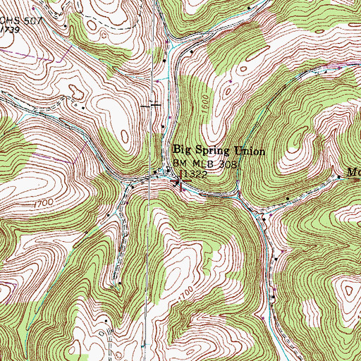 Topographic Map of Big Spring Union School (historical), TN