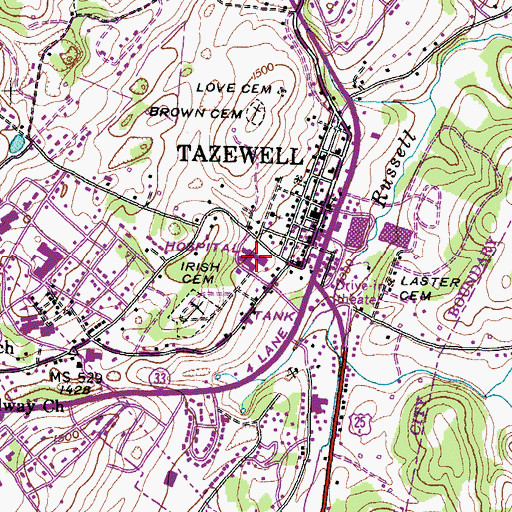 Topographic Map of Claiborne County Hospital, TN