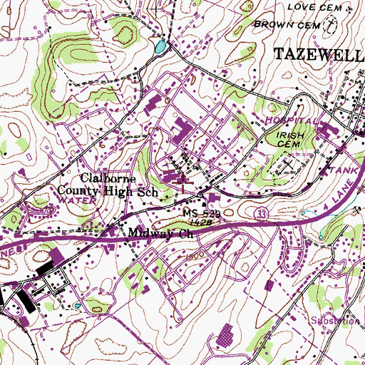 Topographic Map of Claiborne County Vocational Center, TN