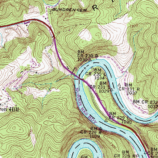 Topographic Map of Evans Ferry Bridge, TN