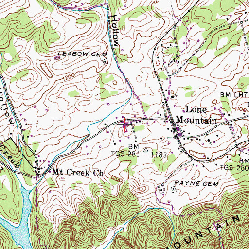 Topographic Map of Lone Mountain School, TN