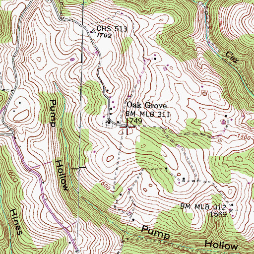 Topographic Map of Oak Grove School (historical), TN