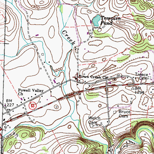 Topographic Map of Old Town Creek School (historical), TN