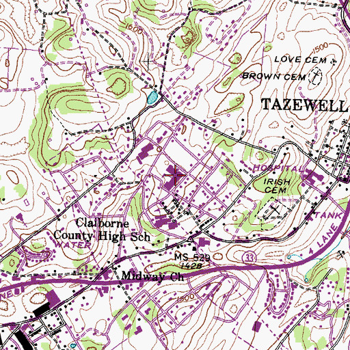 Topographic Map of Soldiers Memorial Middle School, TN