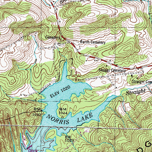 Topographic Map of Straight Creek School (historical), TN