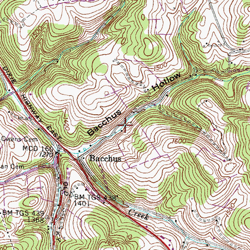 Topographic Map of Bacchus School (historical), TN