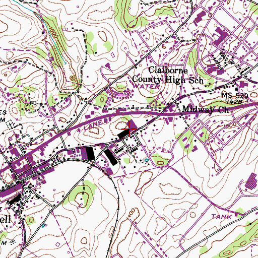 Topographic Map of Tazewell Square Shopping Center, TN