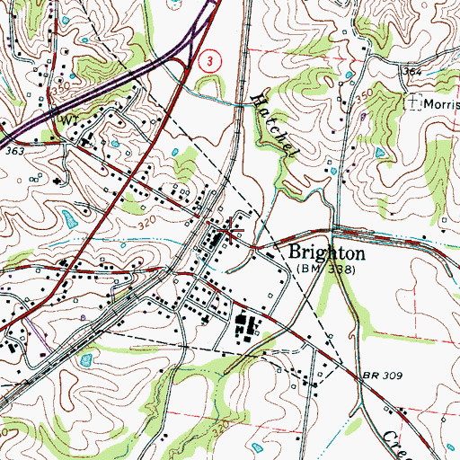 Topographic Map of Brighton City Hall, TN