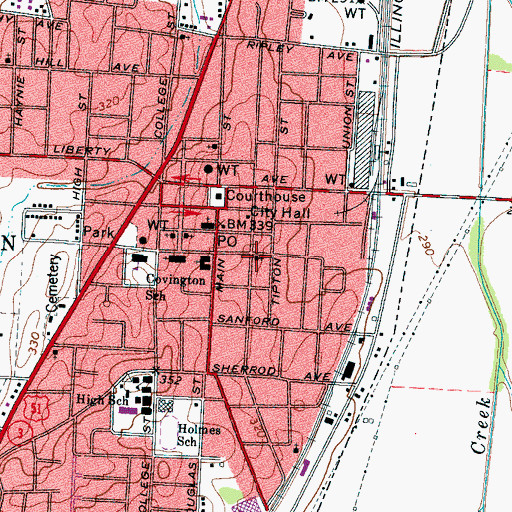 Topographic Map of Central Christian Church, TN