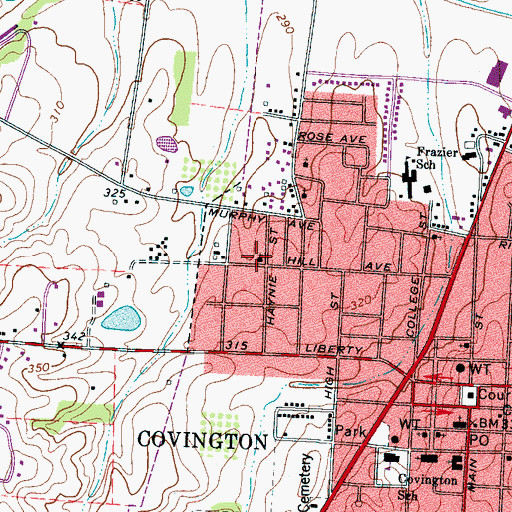 Topographic Map of Covington Church of God in Christ, TN