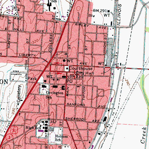 Topographic Map of Covington City Hall, TN
