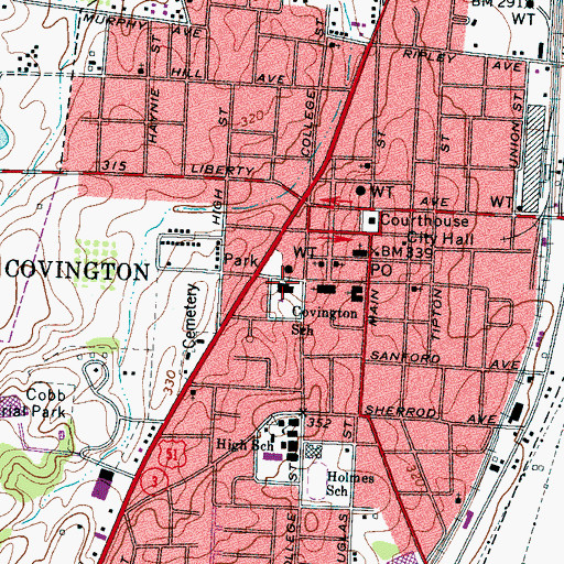 Topographic Map of Covington Recreation Center, TN