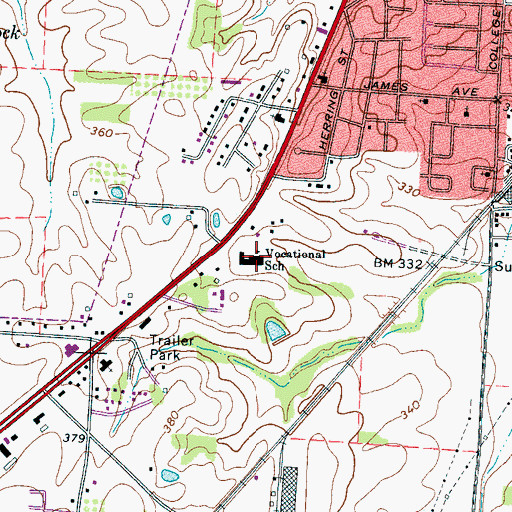 Topographic Map of Covington State Vocational Technical School, TN